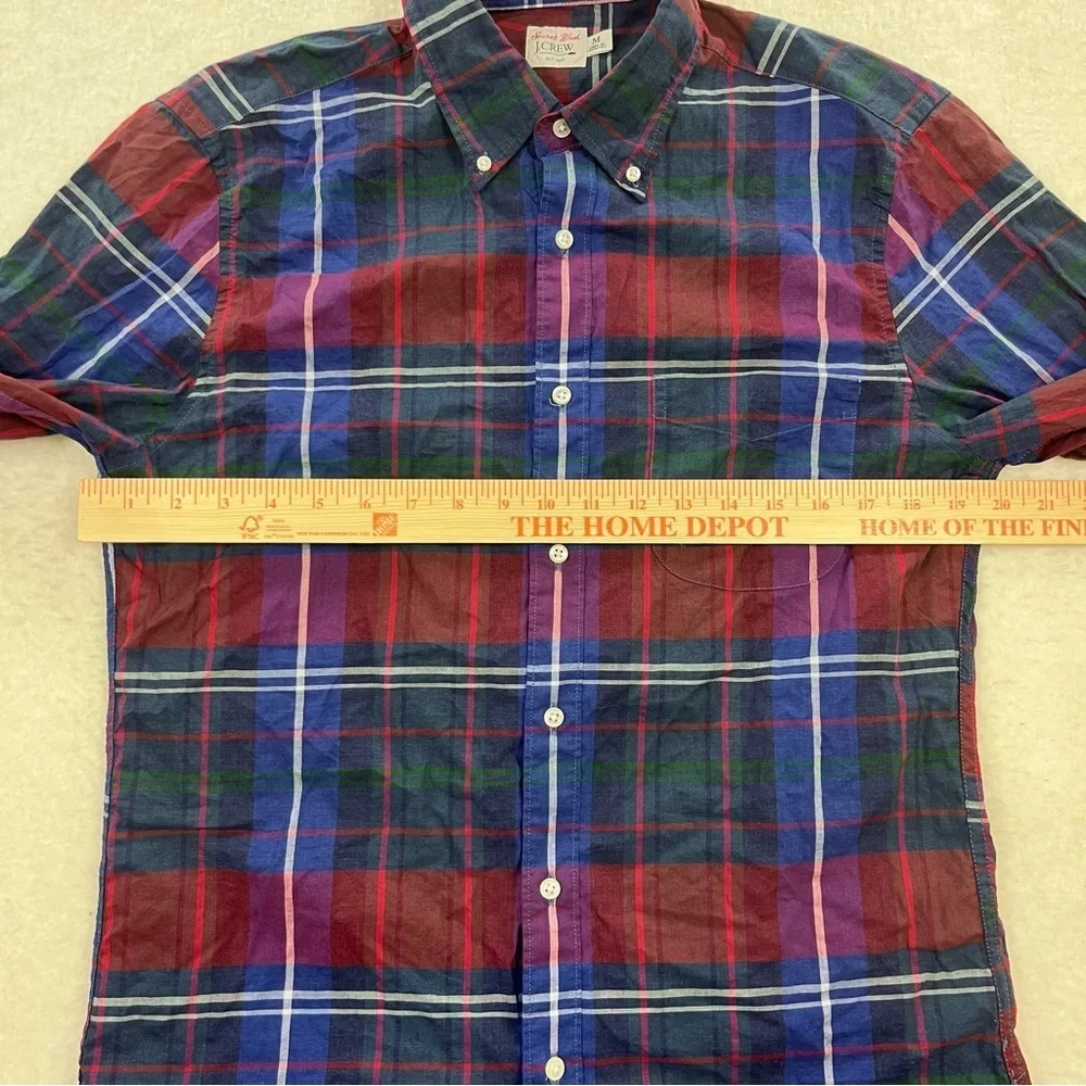 J. Crew Secret Wash Slim Cotton Poplin Plaid Long Sleeve Button Down Size Medium